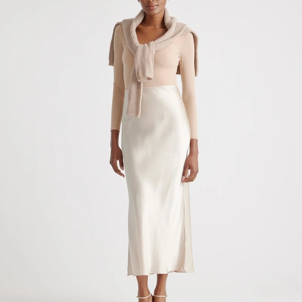 Quince XS Champagne Elastic Washable Silk Maxi Skirt